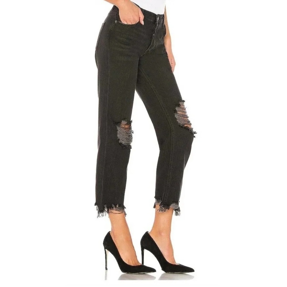 We The FREE PEOPLE Maggie Mid Rise Straight Leg Distressed Denim Black 29 - Picture 5 of 11